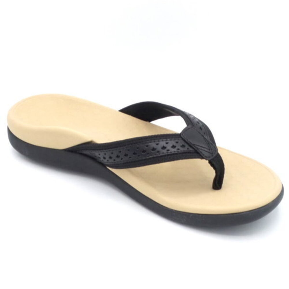 Vionic Leather Thong Sandals Tide Sally Black - Medium - Picture 2 of 5
